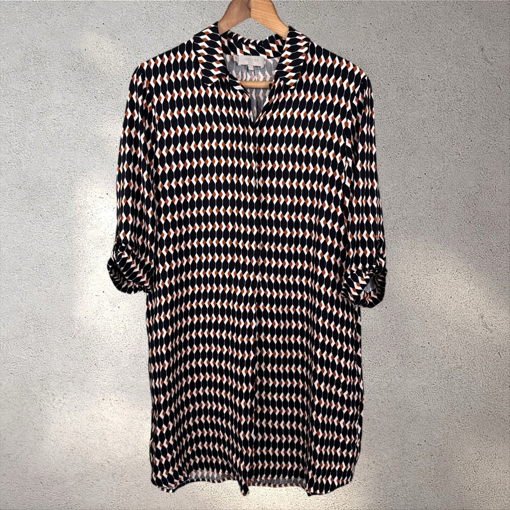 Hobbs London Marci Tunic Dress Brown Black Geometric Dot Print Size US 6